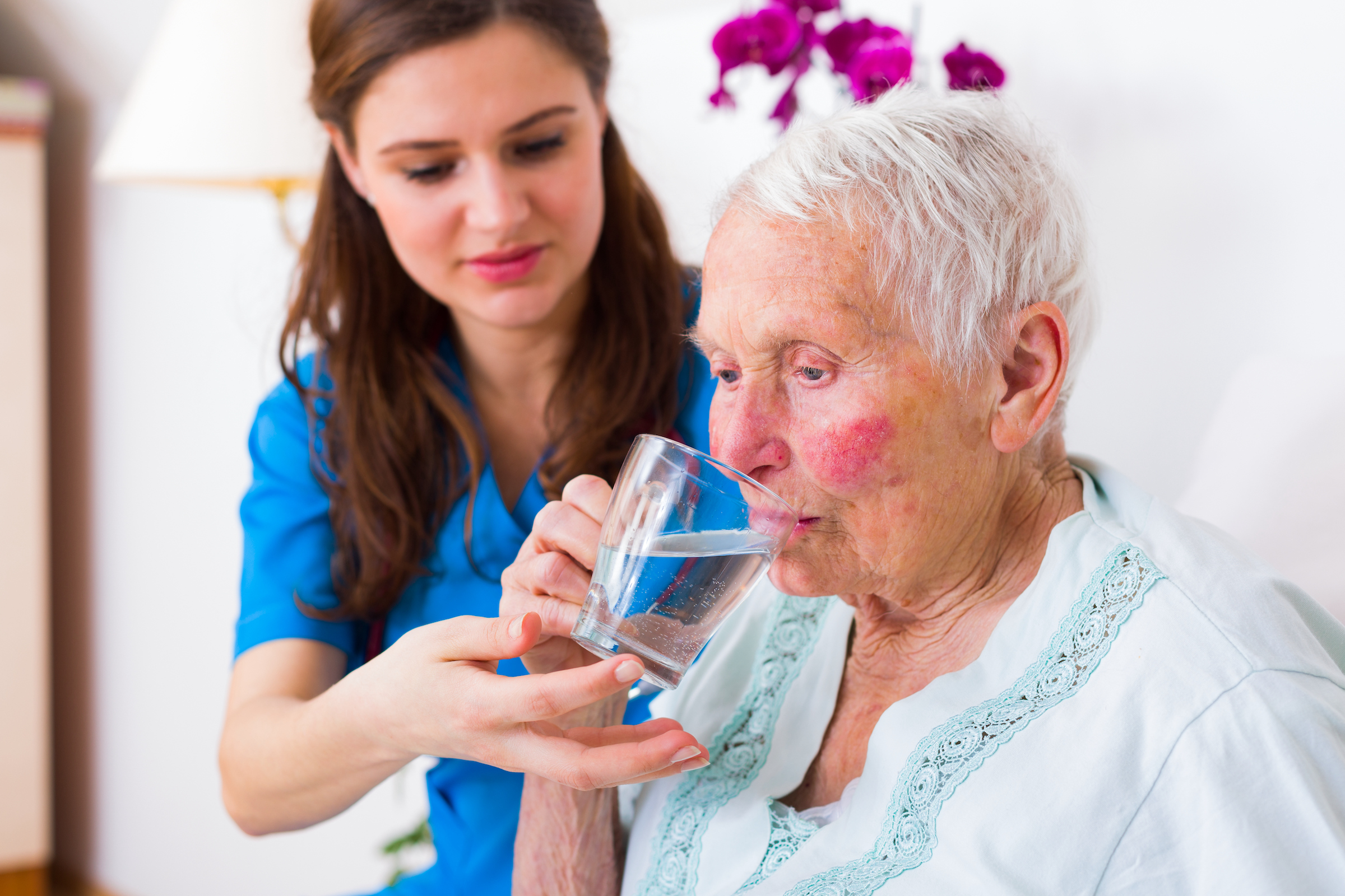 Nurse feeding elderly